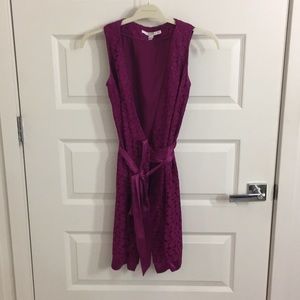 Fuchsia DVF mini dress with satin waist tie